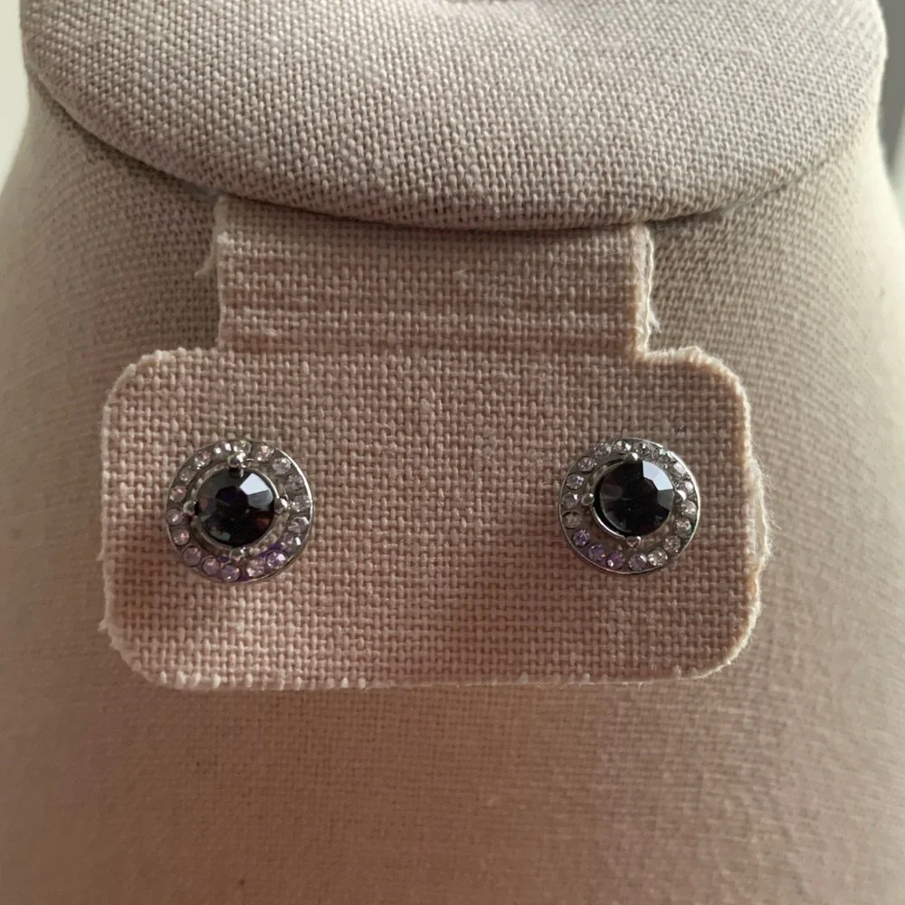 Round White and Black Crystal CZ Party Evening Festive Halo Earrings